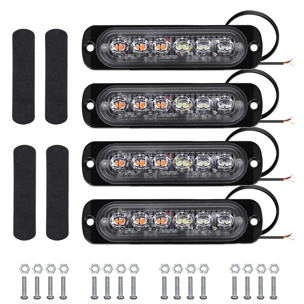 LED Strobe Light Bar AmberWhite Flashing Hazard Beacon For Cars And Trucks 6
