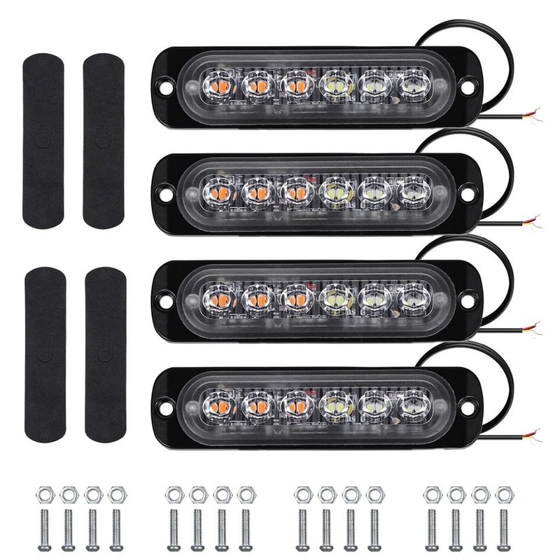 LED Strobe Light Bar AmberWhite Flashing Hazard Beacon For Cars And Trucks 6