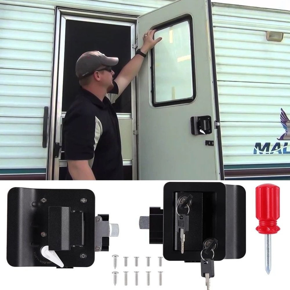 Black RV Paddle Entry Door Lock Latch Handle Knob Deadbolt For Camper Trailer Security 6