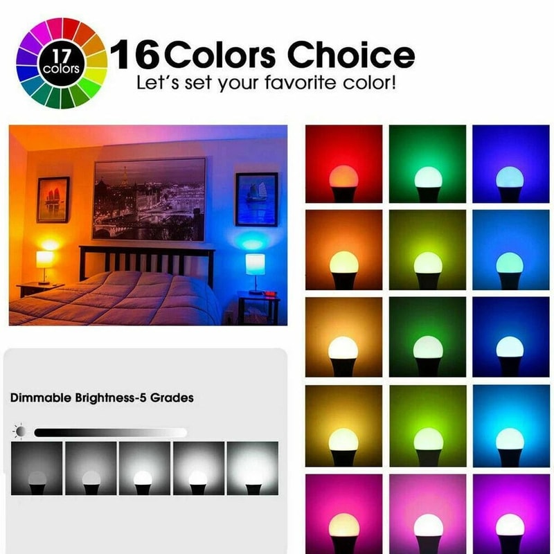 Color Changing RGB LED Bulbs Dimmable With Remote Control 3