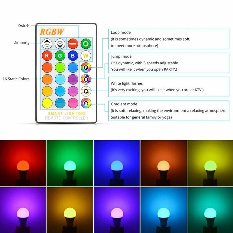 Color Changing RGB LED Bulbs Dimmable With Remote Control 4