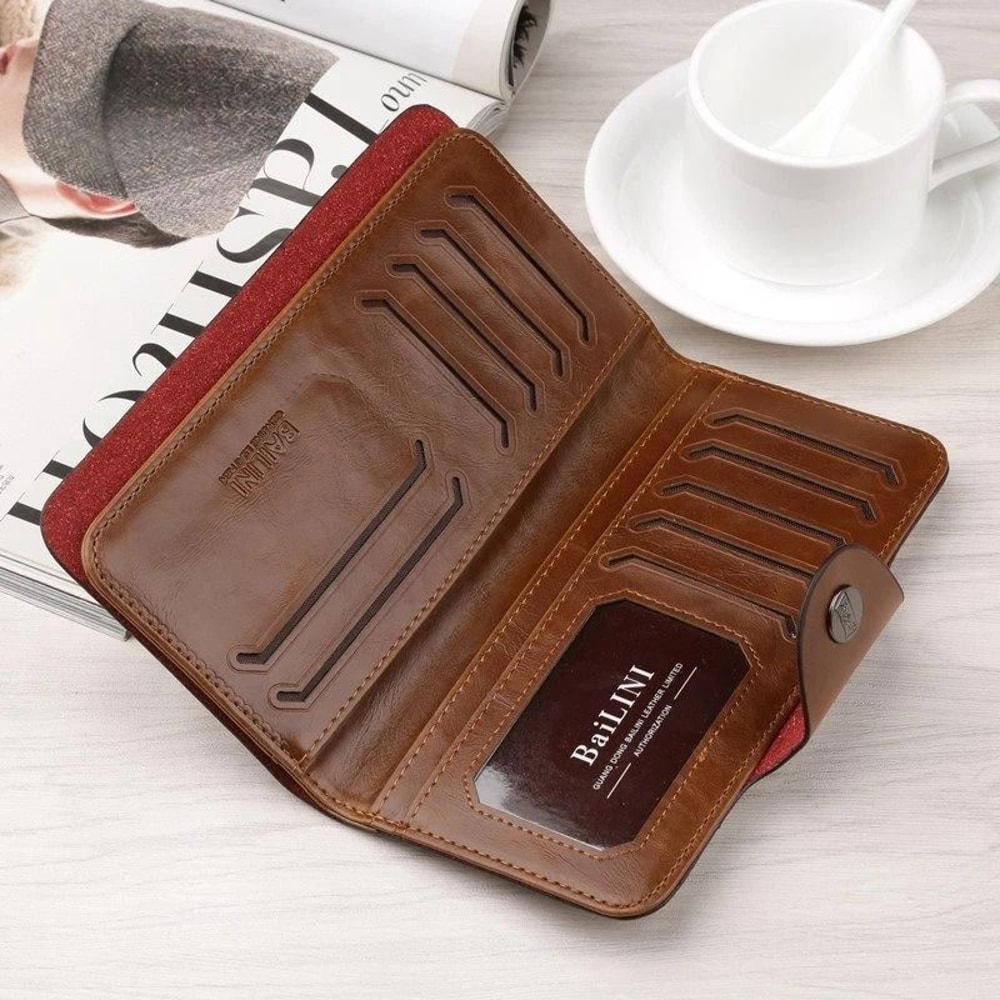 Mens PU Leather Bifold Wallet With Card Holder Checkbook Organizer Billfold 1