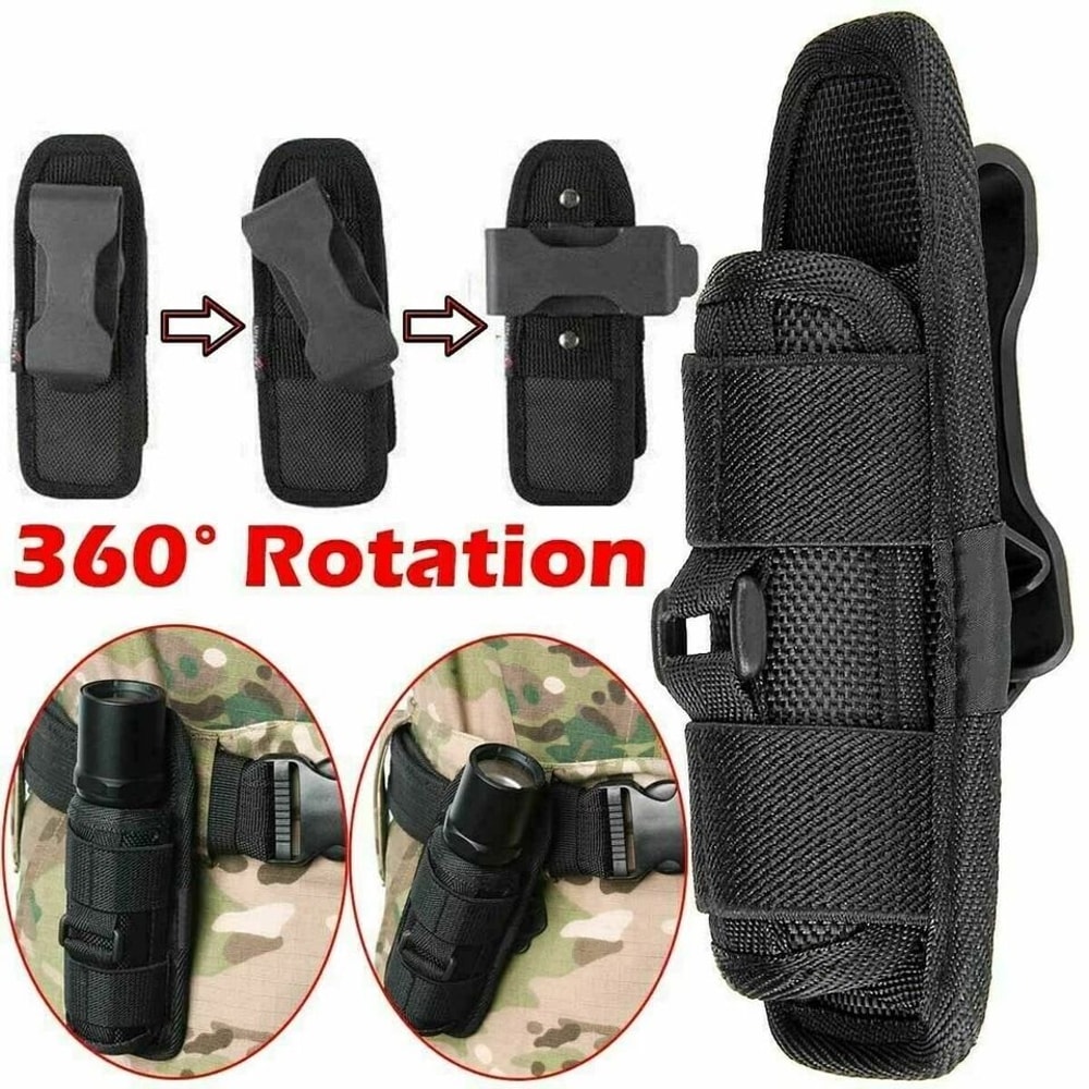 Tactical Flashlight Holster With Rotatable Clip Durable Duty Belt Pouch 1