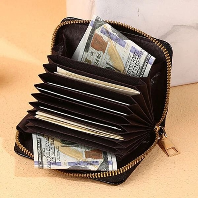 Womens Premium Leather Wallet With Accordion Zipper Pocket Card Slots Stylish Spacious 4