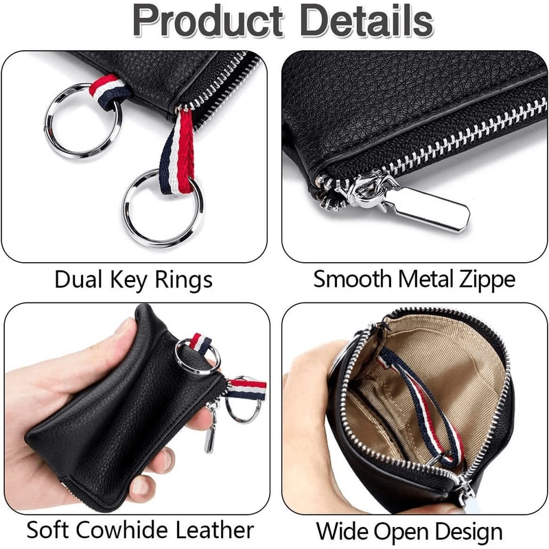 Compact Genuine Leather Wallet Coin Pouch Mini Wallet Keyring Card Holder 10