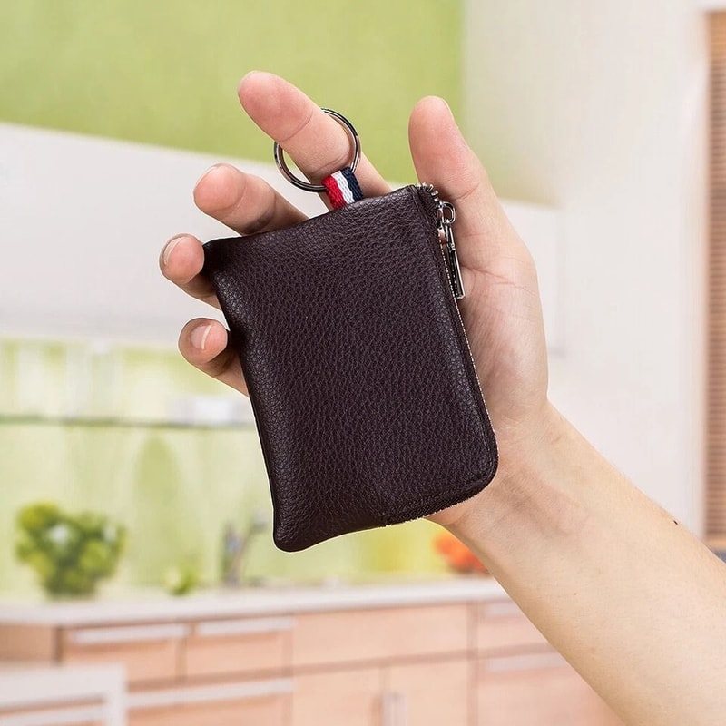 Compact Genuine Leather Wallet Coin Pouch Mini Wallet Keyring Card Holder 1