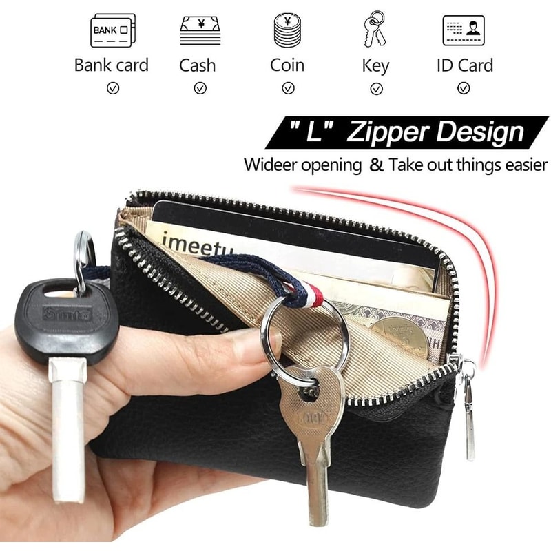 Compact Genuine Leather Wallet Coin Pouch Mini Wallet Keyring Card Holder 6