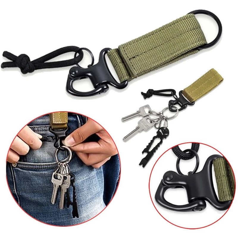 Tactical Keychain Hook With Webbing Outdoor Carabiner For Keys Gear More 1