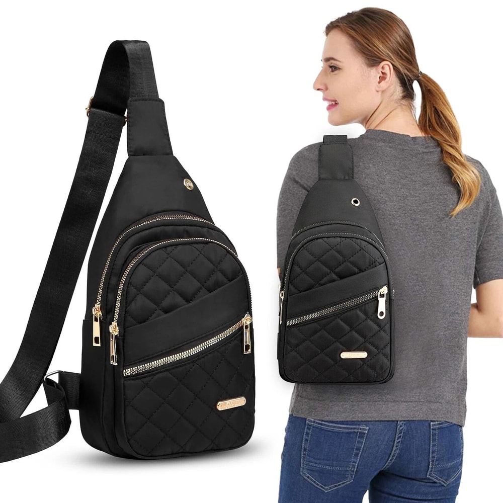 Black Womens Small Sling Backpack Crossbody Travel Bag Daypack 0