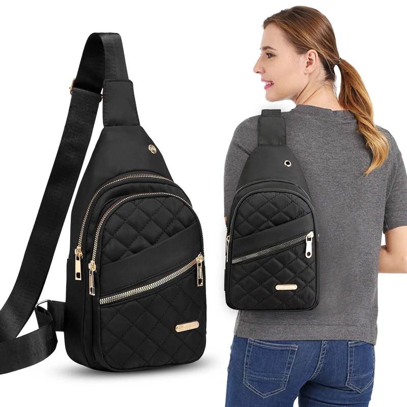 Black Womens Small Sling Backpack Crossbody Travel Bag Daypack 0