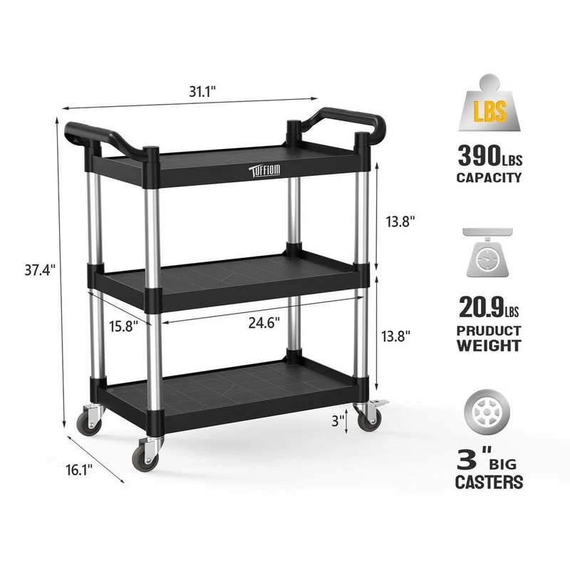 Tier Utility Cart With Wheels Portable Plastic Commercial Service Cart 1