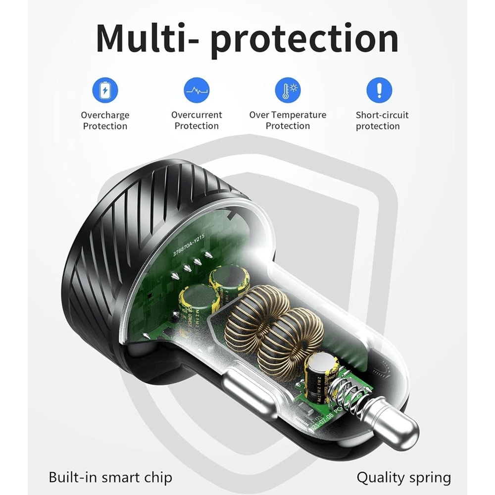 Fast Car Charger With Dual USB And LED Voltmeter For Vehicles 4