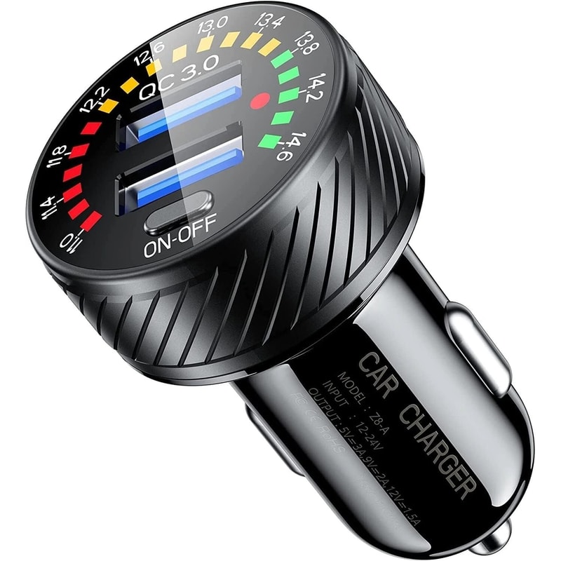 Fast Car Charger With Dual USB And LED Voltmeter For Vehicles 0