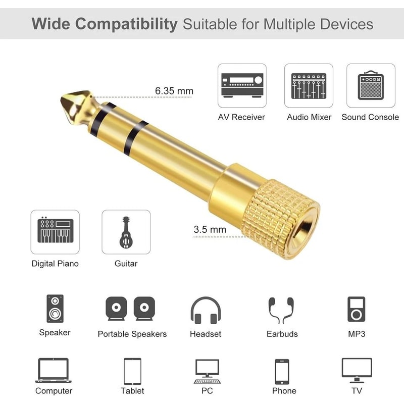 Stereo Headphone Adapter Gold Plated TRS Jack Converter 1