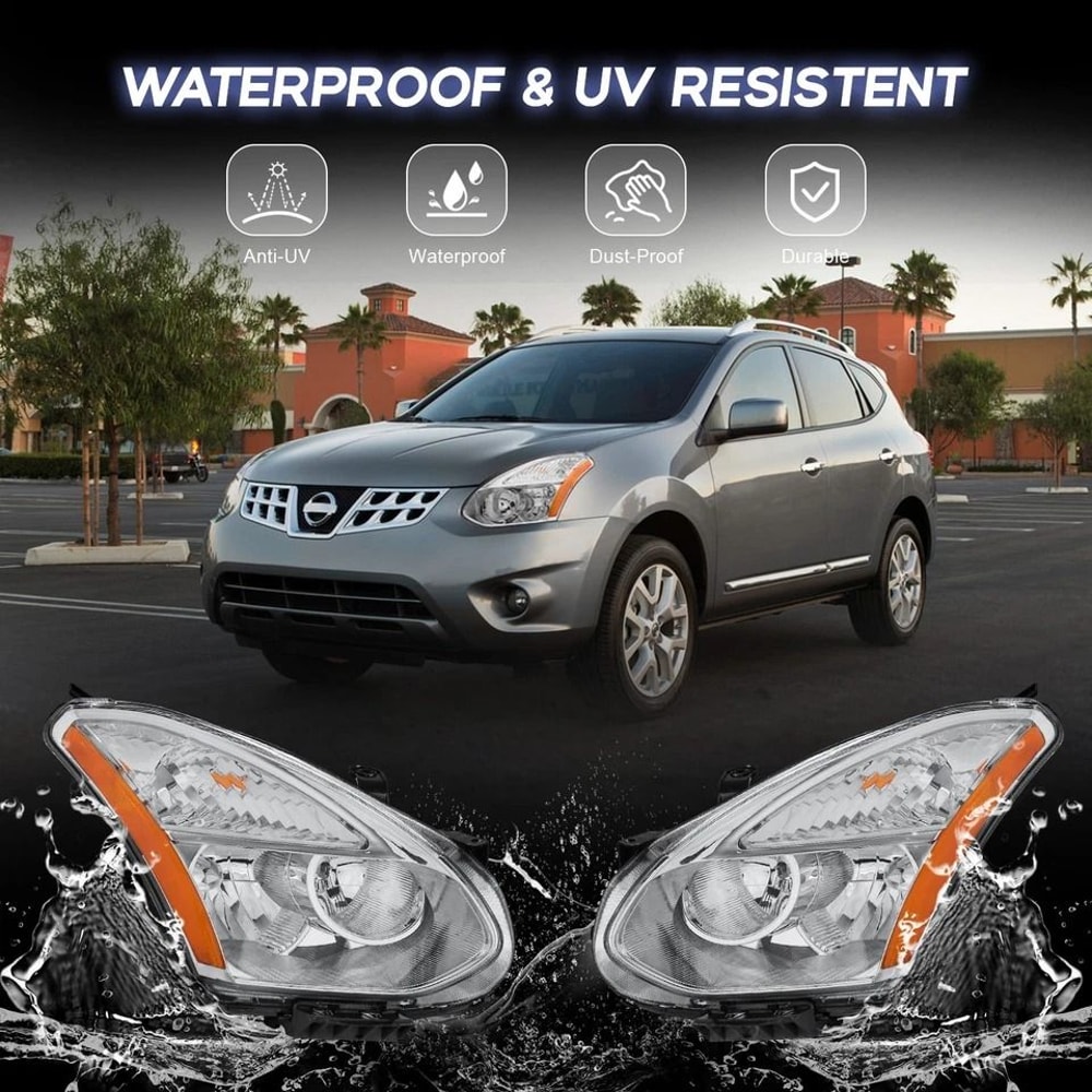 Headlight Assembly Pair Chrome Halogen Replacement 4