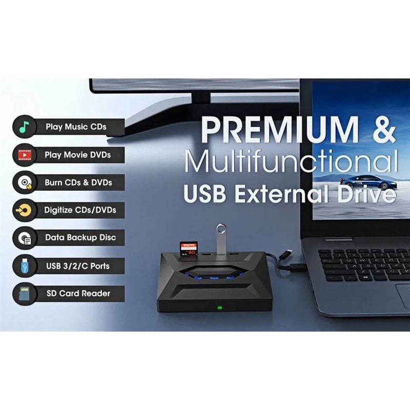 Portable External CD DVD Drive USB Burner Writer For Laptop PC Windows 11