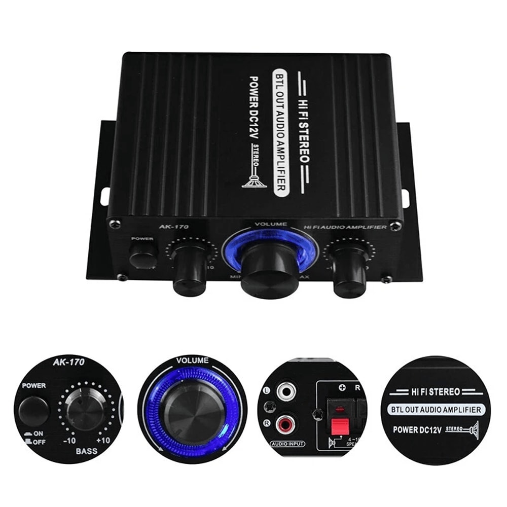 Channel Amplifier HiFi Stereo Bass Amp For Car And Home 12