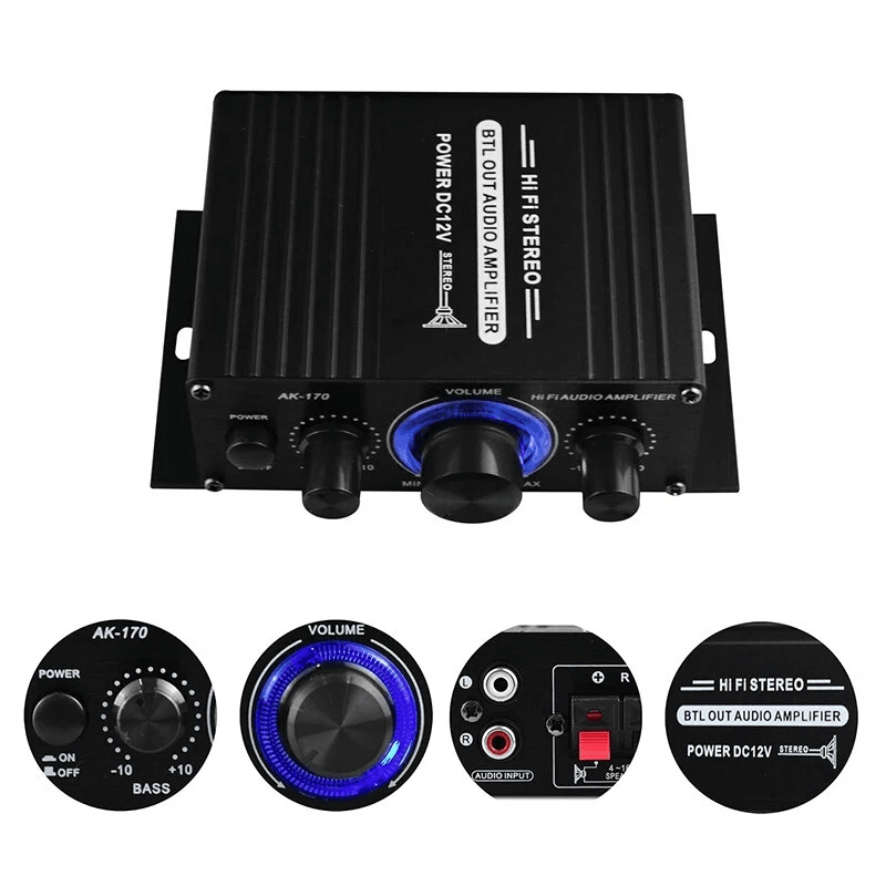 Channel Amplifier HiFi Stereo Bass Amp For Car And Home 12