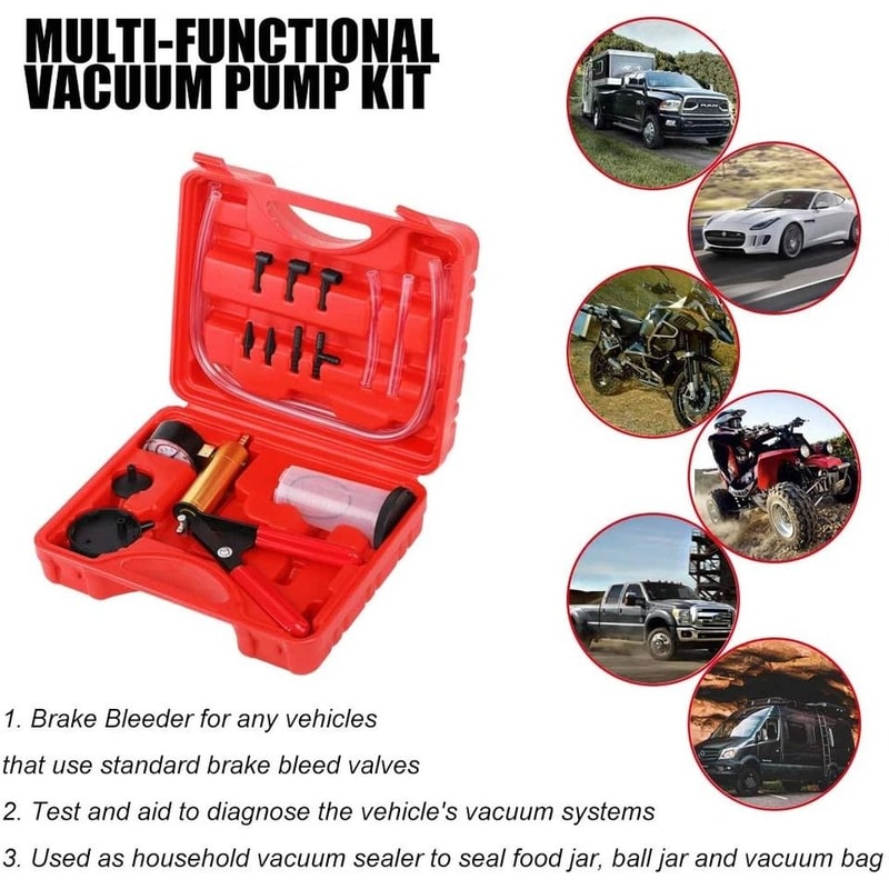 Brake Bleeder Kit With Vacuum Pump Tester And Case For Car Motorcycle Fluid Bleeding 8