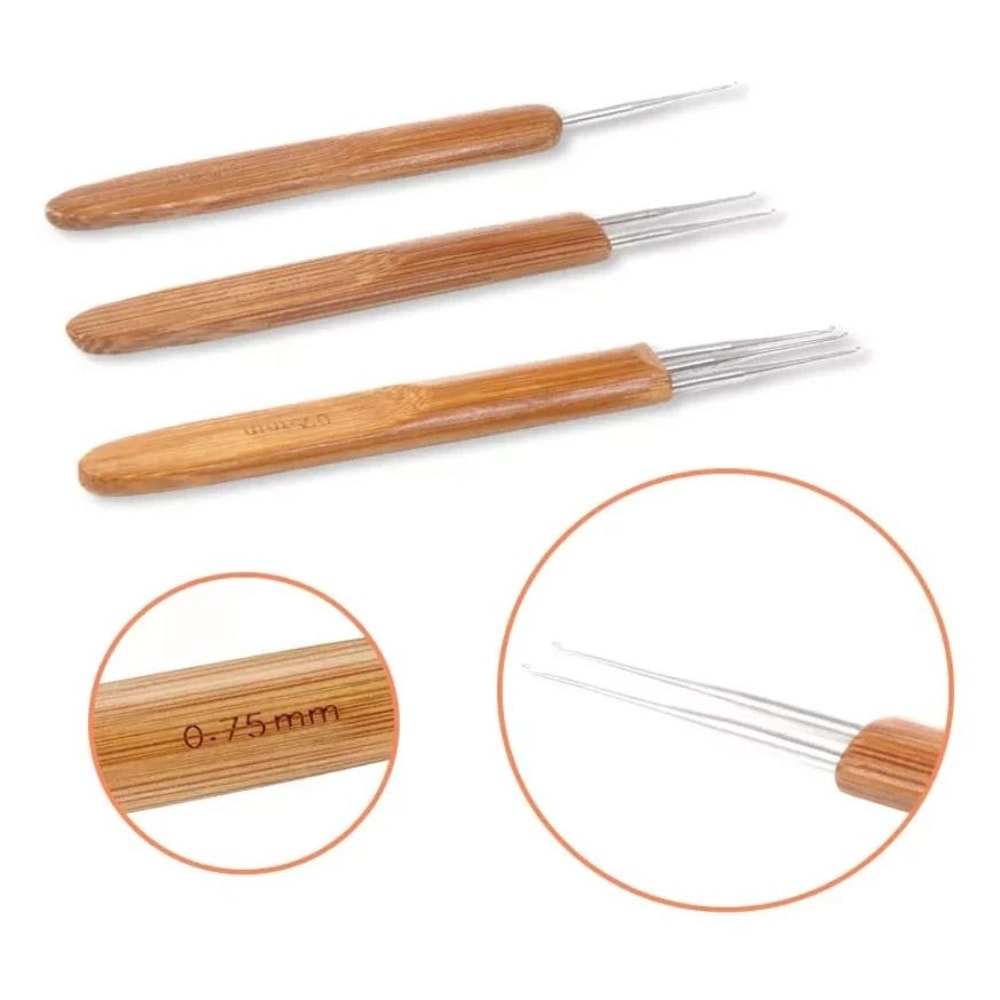 Dreadlock Crochet Hook Set With Bamboo Handle Hair Locking Tool 8