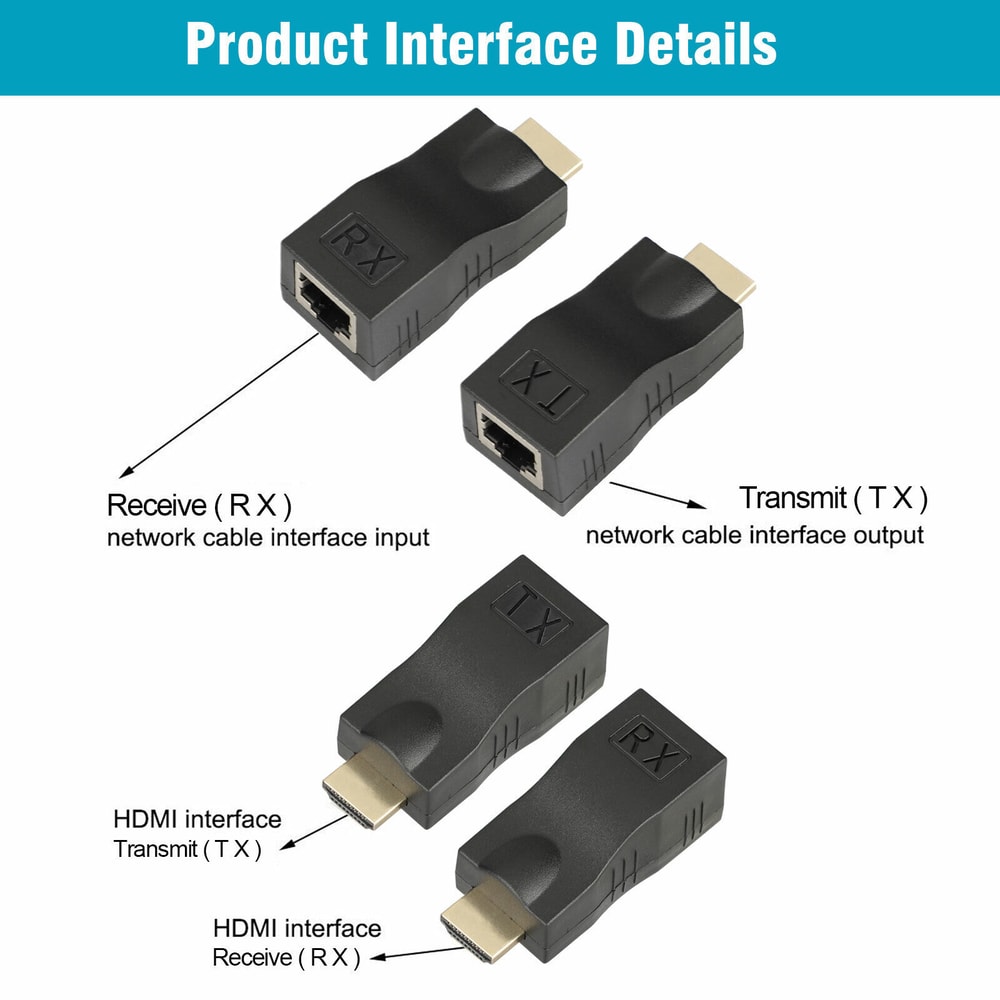 HDMI Extender To RJ45 Adapter Pair For Cat5e Cat Ethernet 7
