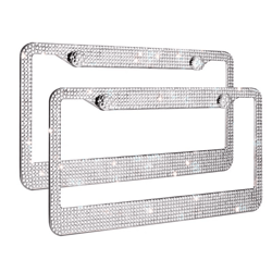 bling license plate frame with rhinestones, stainless steel sparkly car tag holder