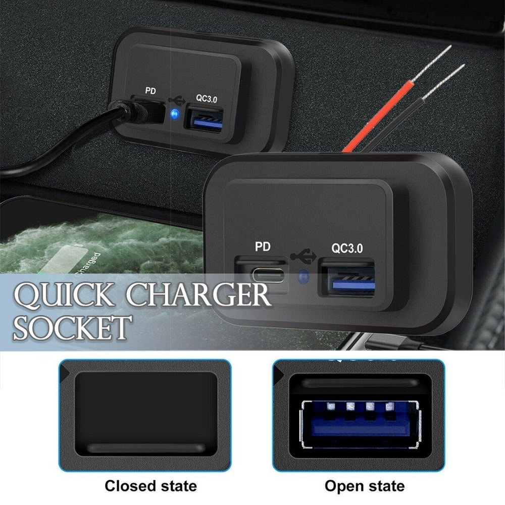 USB C Car Charger Socket USB Outlet With PD For Car Boat RV Truck 5