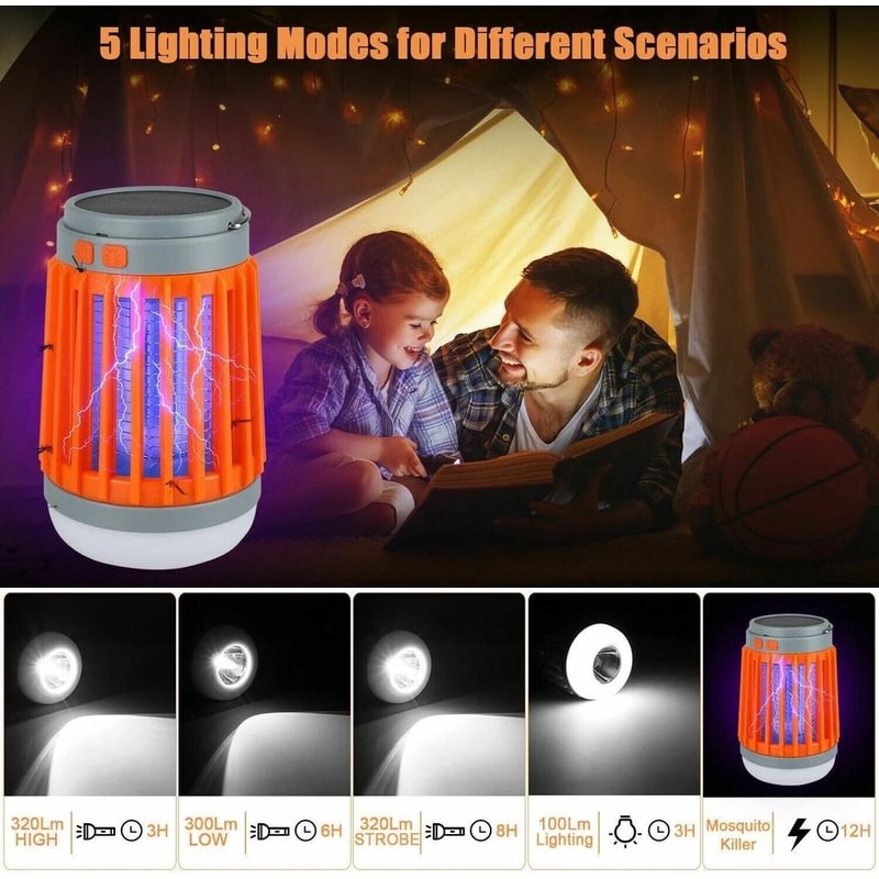 Solar Mosquito Killer Lamp USB Rechargeable Outdoor Bug Zapper 5