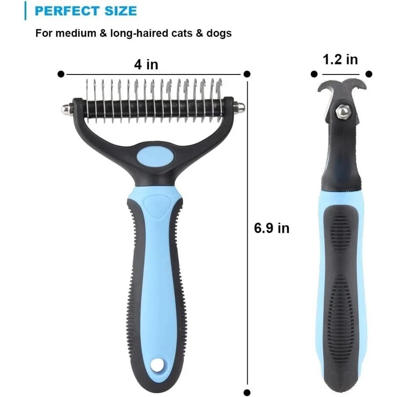 DoubleSided Dog Brush For Shedding And Dematting Undercoat Rake For Dogs And Cats 8