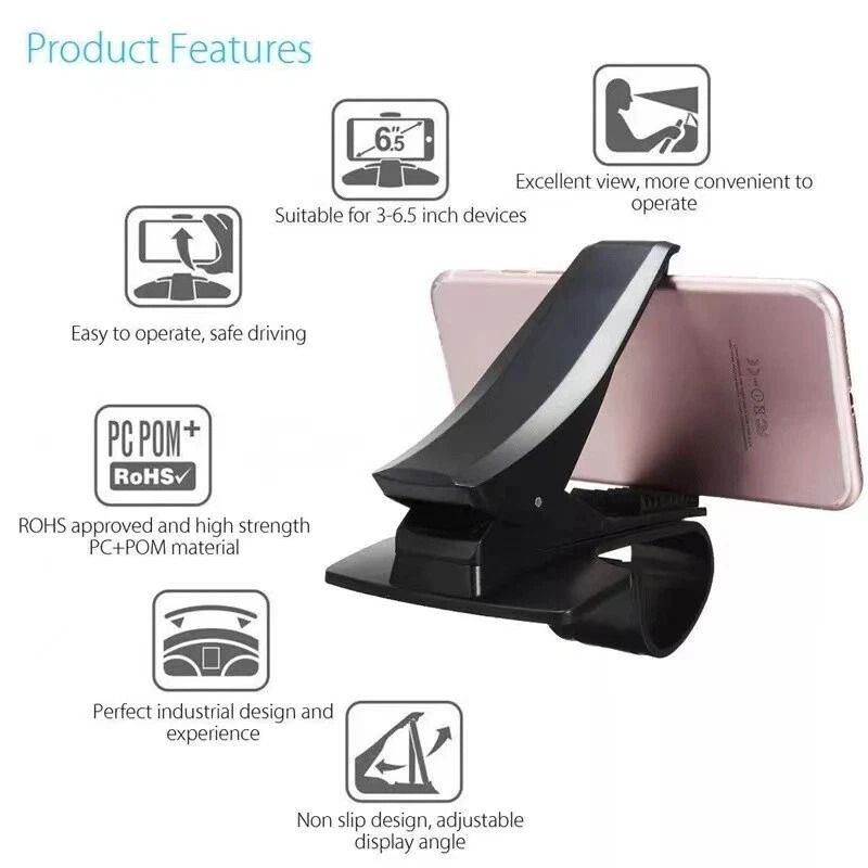 Universal Dashboard Phone Holder Clip HUD Car Mount For Phones GPS 4