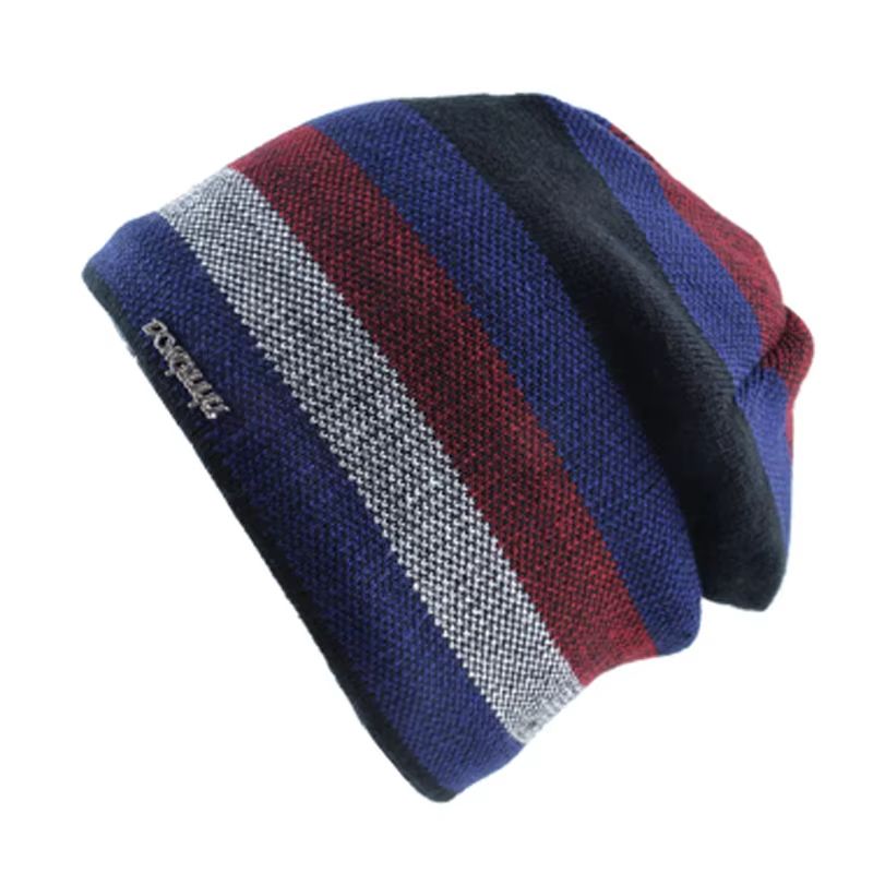 Knitted Wool Hat Mens Skullies Hat Winter Beanie Bonnet Thicker Stripe Skis Sports Beanies Plus Vel