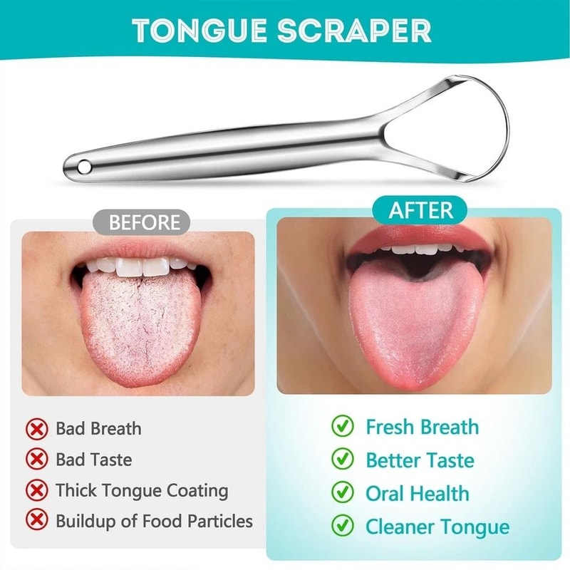 Stainless Steel Tongue Scraper For Adults Reusable Metal Tongue Cleaner 4