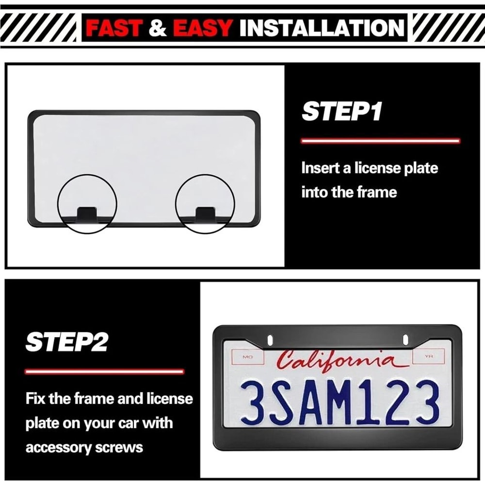Widened Matte Black License Plate Frame Universal Car Plate Holder Kit 3