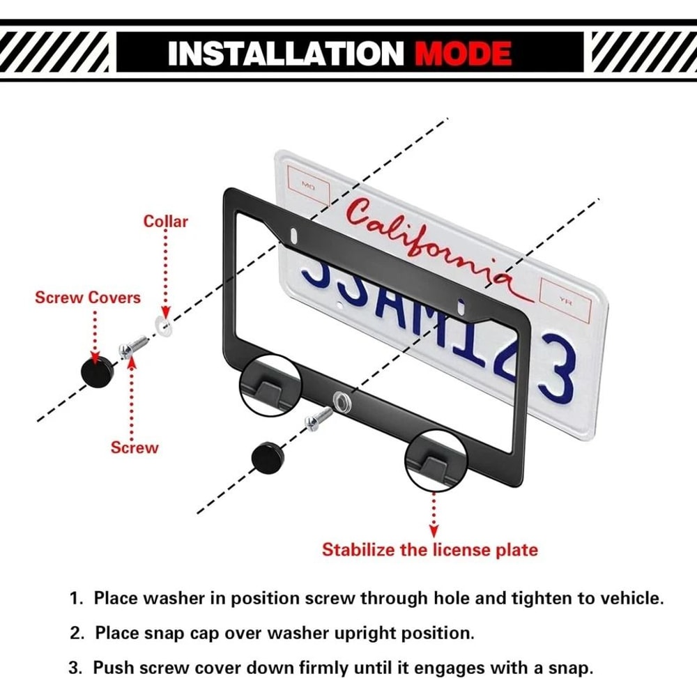 Widened Matte Black License Plate Frame Universal Car Plate Holder Kit 4