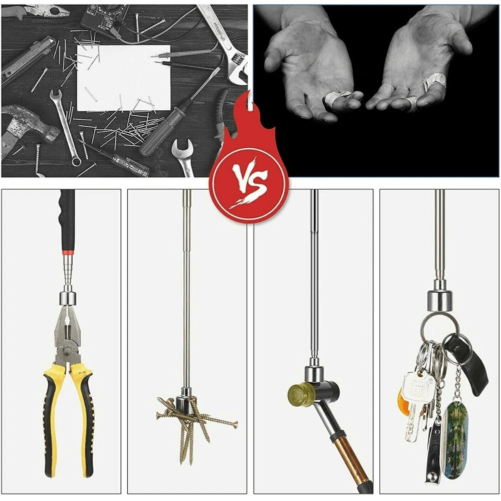 Magnet Pickup Stick Tool Telescoping LED Light Grabber Extend 7