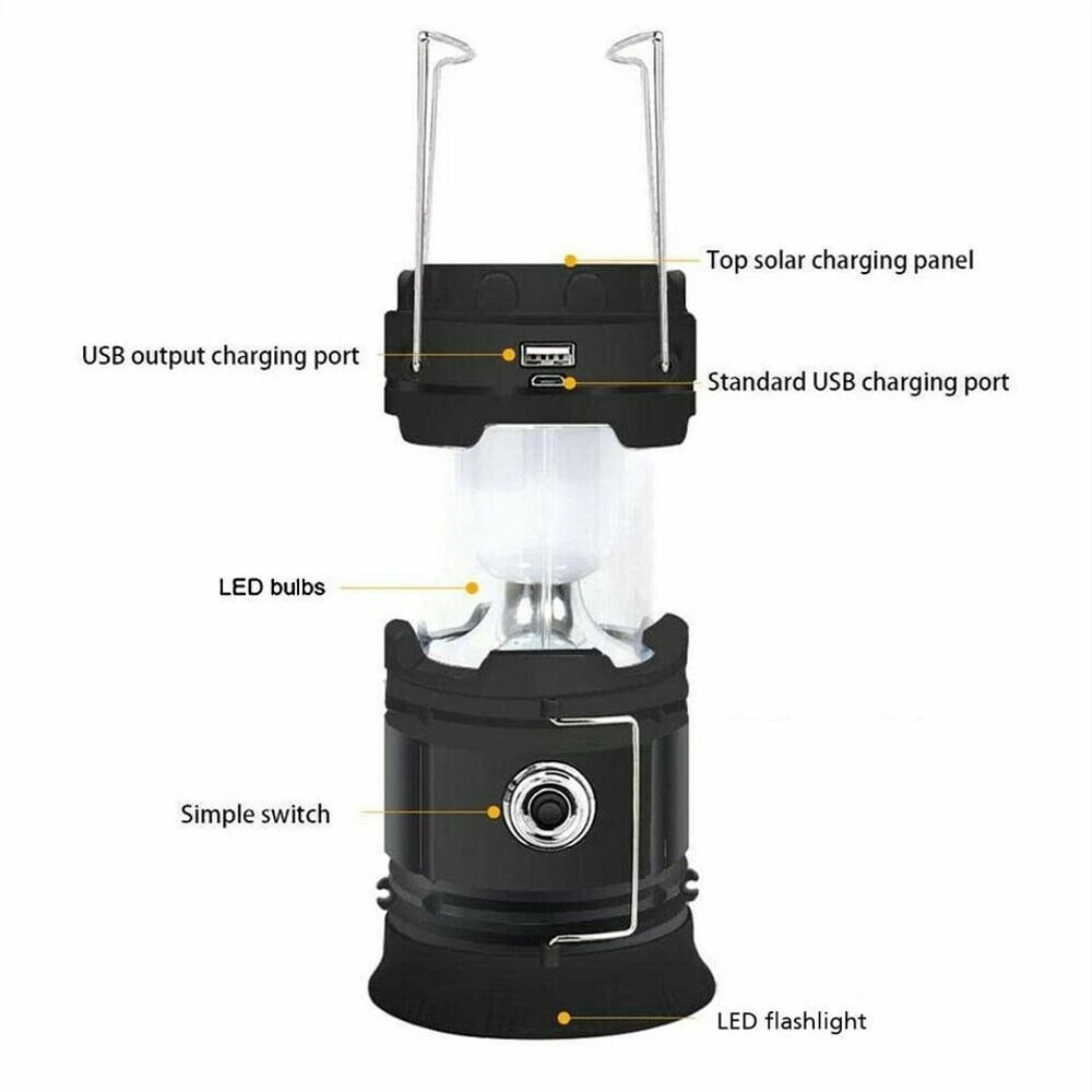 Solar Rechargeable Camping Lantern USB LED Flashlight For Tent And Emergency Use 1