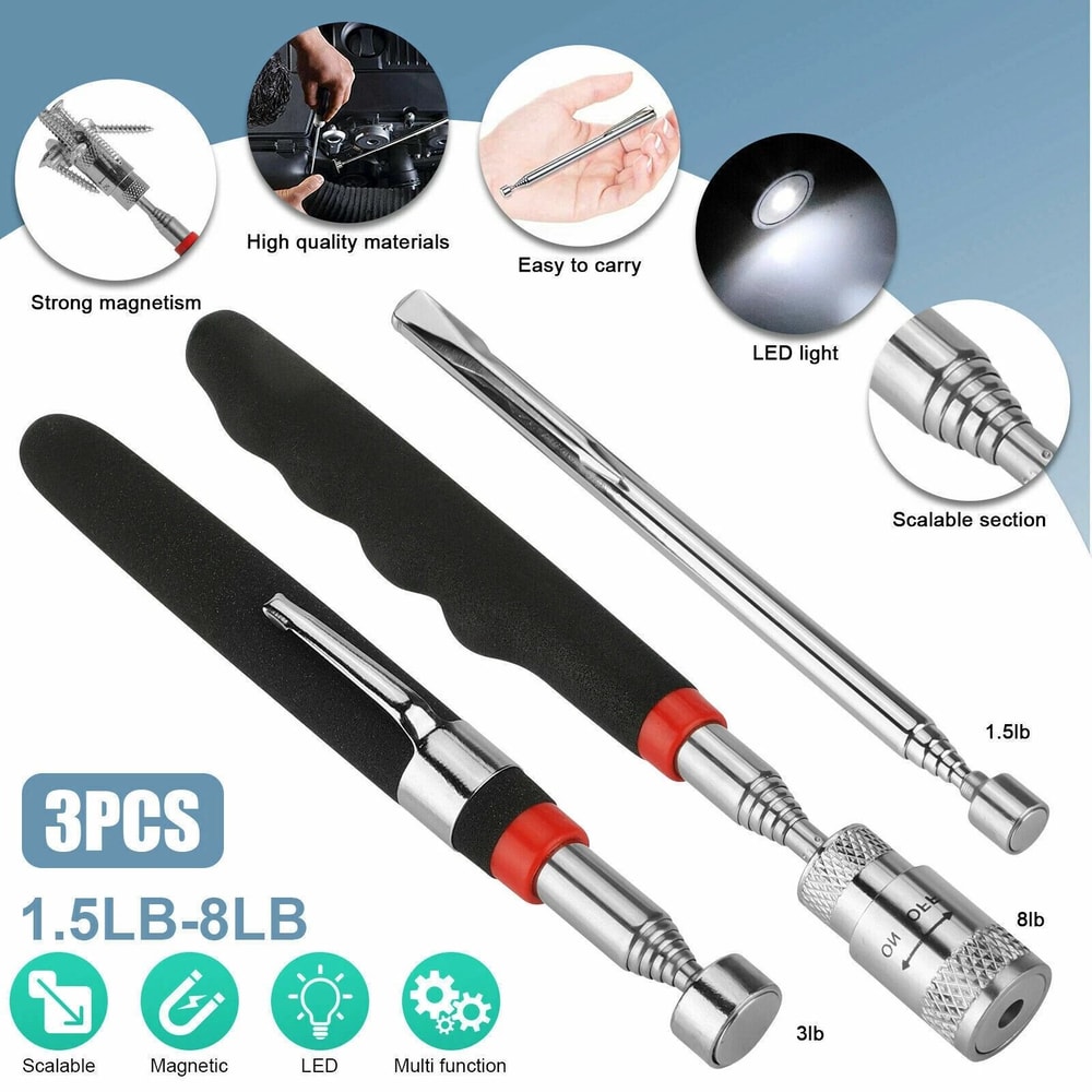 Telescoping Magnetic Pickup Tool Set With LED Light And Extendable Magnet Stick 3
