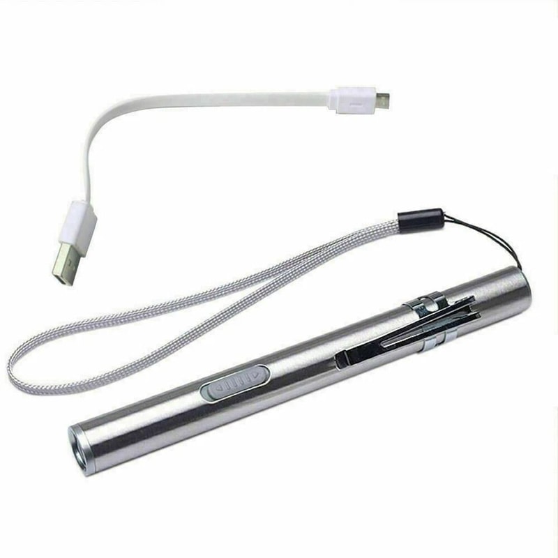 USB Rechargeable Pen Light Stainless Steel LED Pocket Flashlight With Clip 4