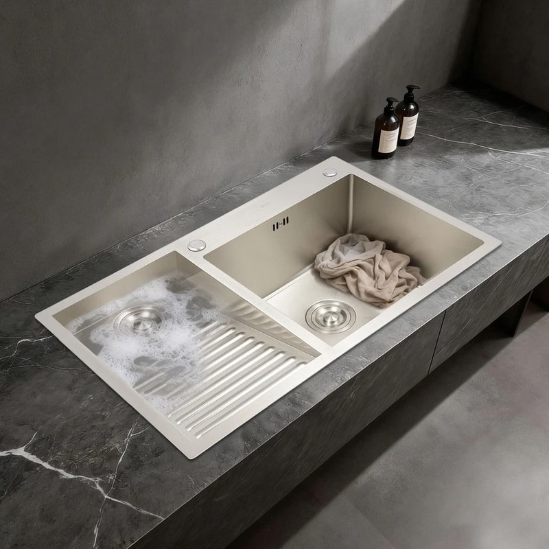Stainless Steel Laundry Sink With Washboard Dual Basin Utility Sink For Laundry Room 6