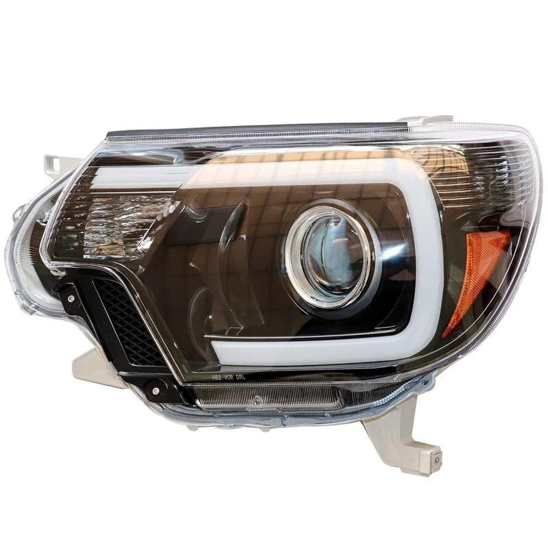 Projector Headlights With LED DRL Bar Black Housing Pair 3