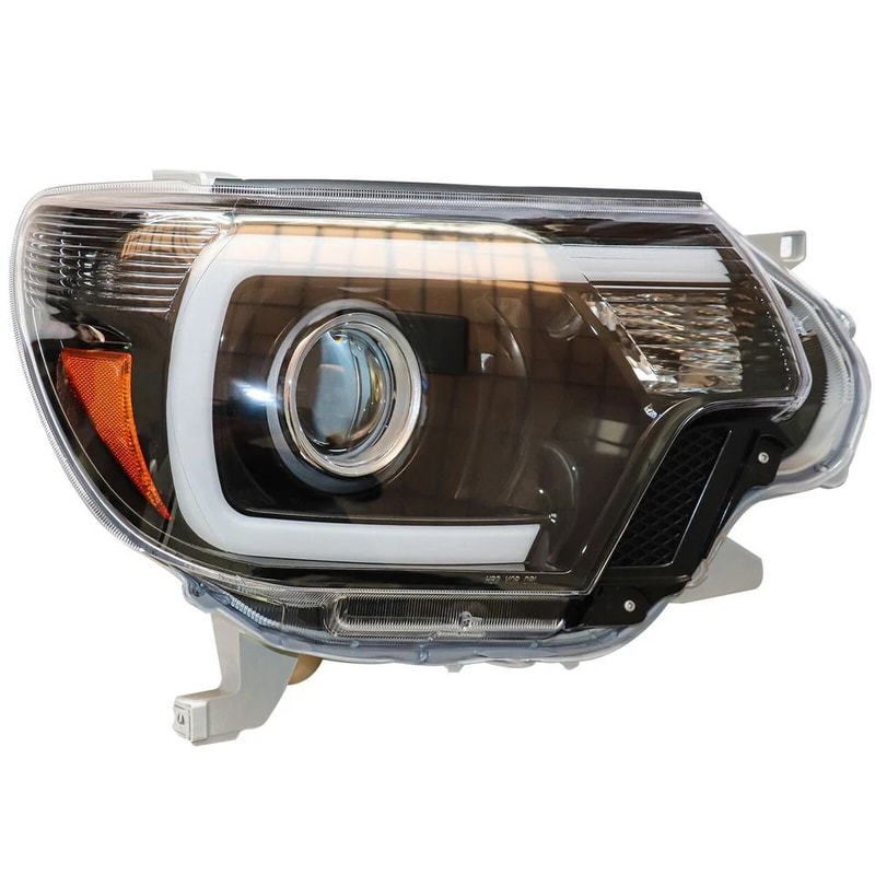 Projector Headlights With LED DRL Bar Black Housing Pair 4
