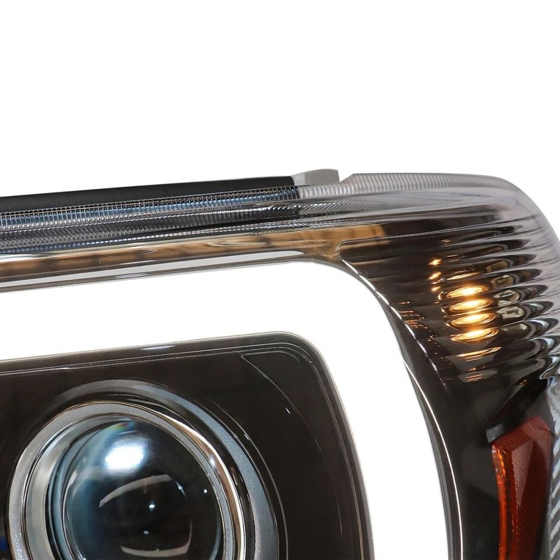 Projector Headlights With LED DRL Bar Black Housing Pair 6