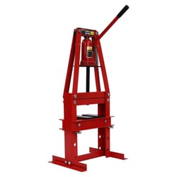 hydraulic shop press with adjustable work bed for garage bearing and bushing jobs