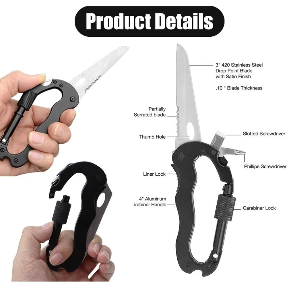 EDC Carabiner Multitool Keychain With Pocket Knife And Bottle Opener 5