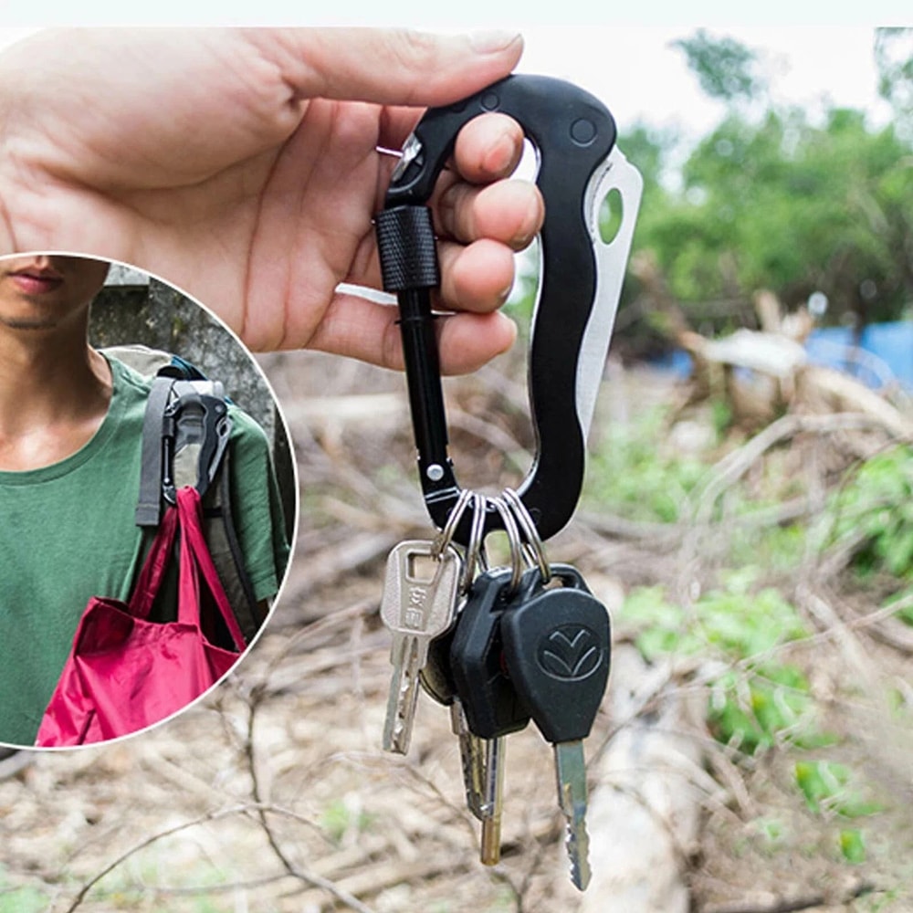 EDC Carabiner Multitool Keychain With Pocket Knife And Bottle Opener 10