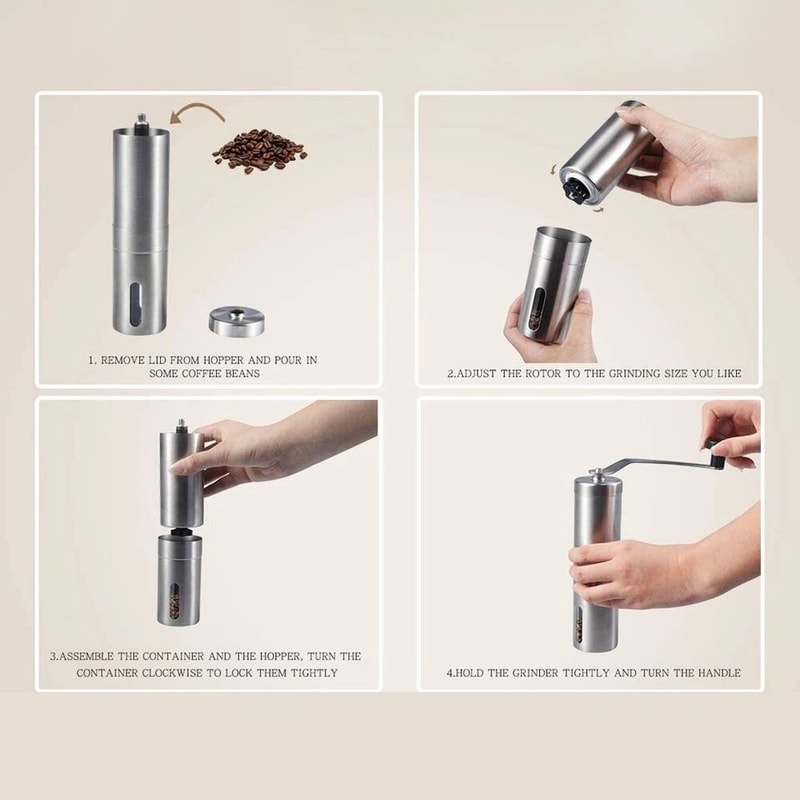 Portable Manual Coffee Grinder With Ceramic Burr Stainless Steel Hand Crank Bean Mill 6
