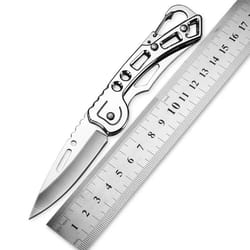 mini stainless steel folding pocket knife with carabiner
