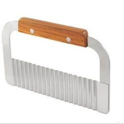 stainless steel crinkle cutter potato slicer with wooden handle