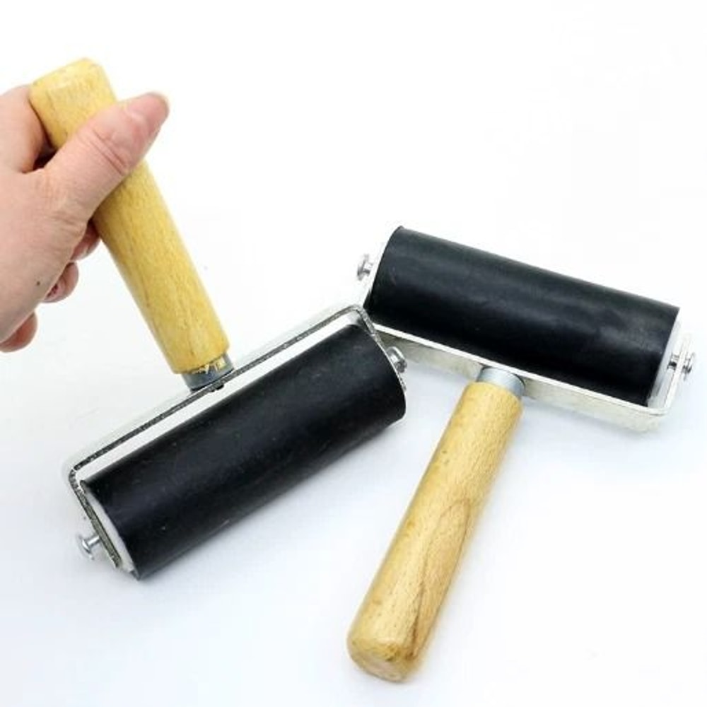 Printmaking Brayer Set Wooden Handle Rubber Roller For Lino And Block Printing 1