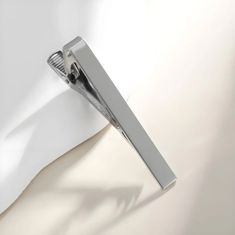 Classic Silver Tie Clip For Men Minimalist Wedding Tie Bar 0